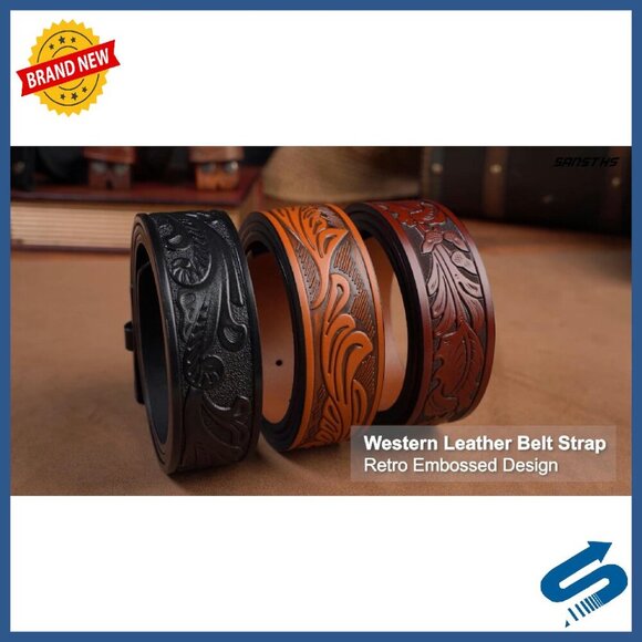 3 Pack Western Leather Belt Straps Without Buckle Adjustable 1.5\